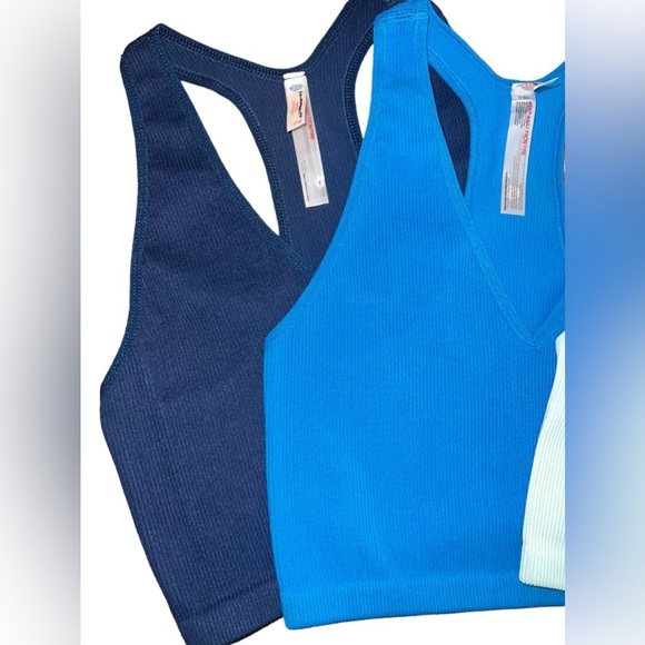 🏀Free People FP Movement The Free Throw Long Crop Tank Varsity Blue Tan XS XL - Picture 2 of 15